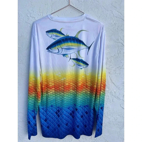 KOBALT 1 Mens Long Sleeve Sun Protection Dolphin Fishing T Shirt Multi L MT08 - Picture 2 of 11
